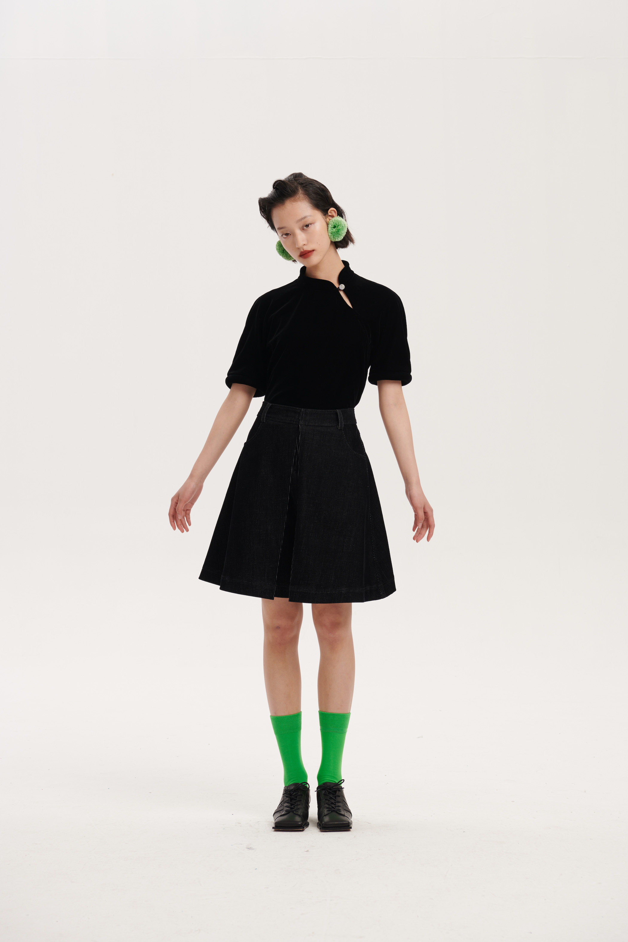 现货deepmoss蓝黑斜纹半身裙裤修身显瘦小众设计半身裙