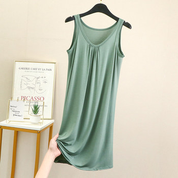 Modal Nightgown ຂອງແມ່ຍິງ Summer Sleeveless Vest Pajama Dress 2022 ໃຫມ່ວ່າງຂະຫນາດໃຫຍ່ Suspender Dress Spring ແລະ Summer