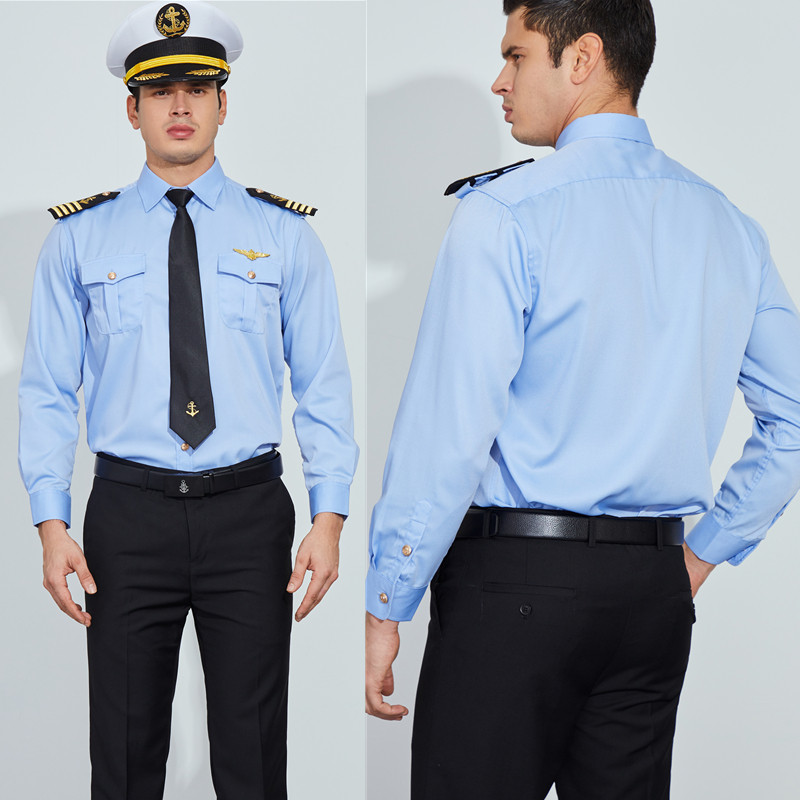 海员船员制服蓝色衬衫航运轮机长游船游艇工作服衬衫