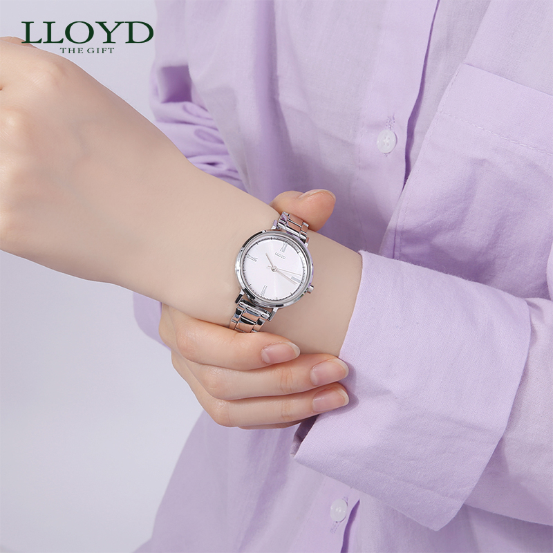 lloyd洛雅蒂正品手表女 韩国气质手表银色 简约百搭通