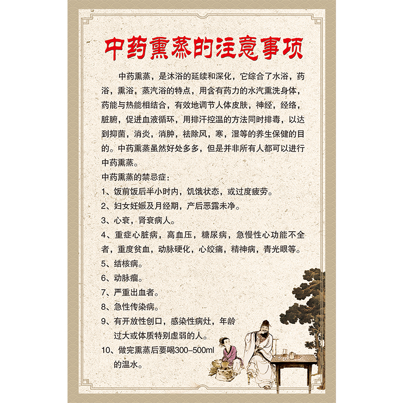 中药熏蒸十大功效墙画美容院广告宣传海报理疗挂图写真