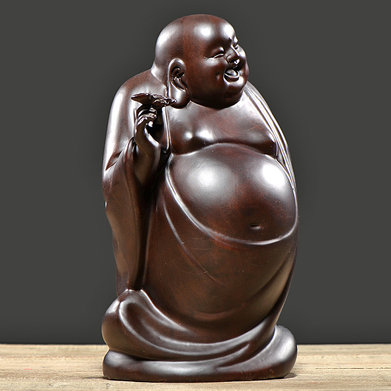 刺史檀木木雕弥勒佛像一对迎福笑佛风水摆件木雕