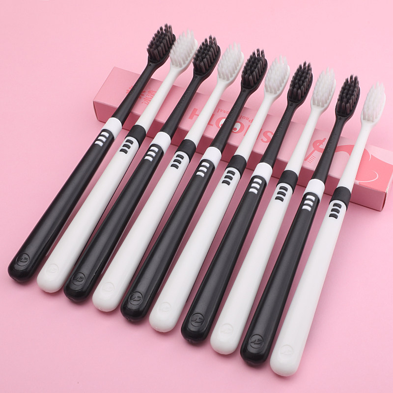 冰清牙刷10支软毛成人情侣一对细毛家庭黑白牙刷