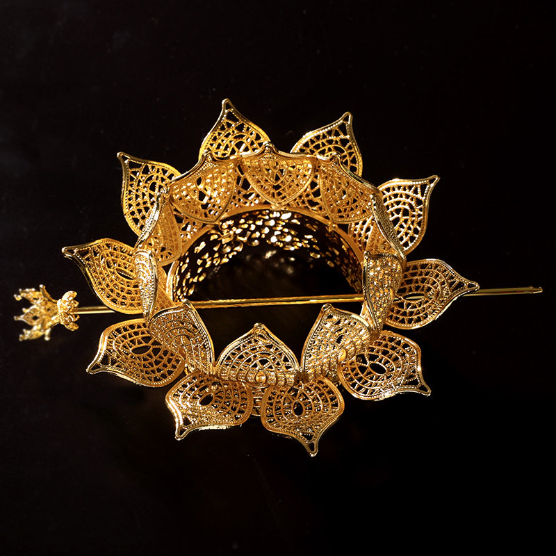 古代宋制汉头饰儿童双层立体保色莲花发冠敦煌发饰