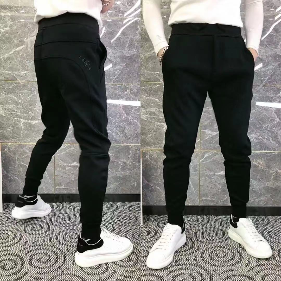 071秋冬欧货裤妹网红款裤子男加厚男士透气修身小脚裤运动休闲裤K
