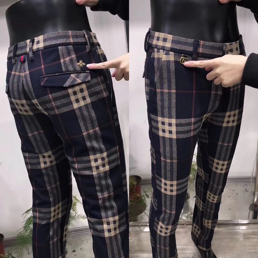 8605欧货秋冬新款男士百搭休闲格子立体剪裁小直筒舒适修身长裤