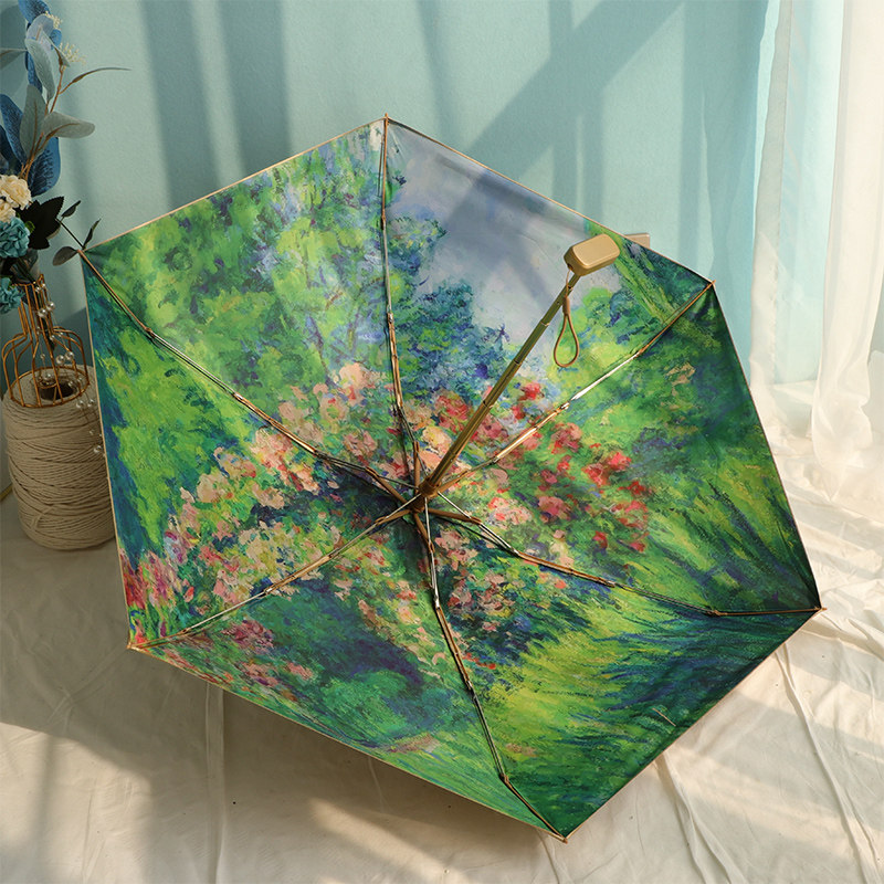 莫奈油画六折折伞14cm钛金防晒防紫外线晴雨两用伞