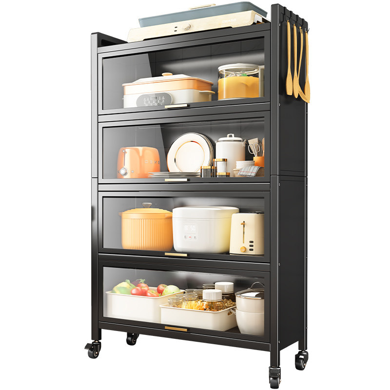 移动厨房置物架落地多层储物柜带门多功能橱柜放锅具餐边收纳柜子