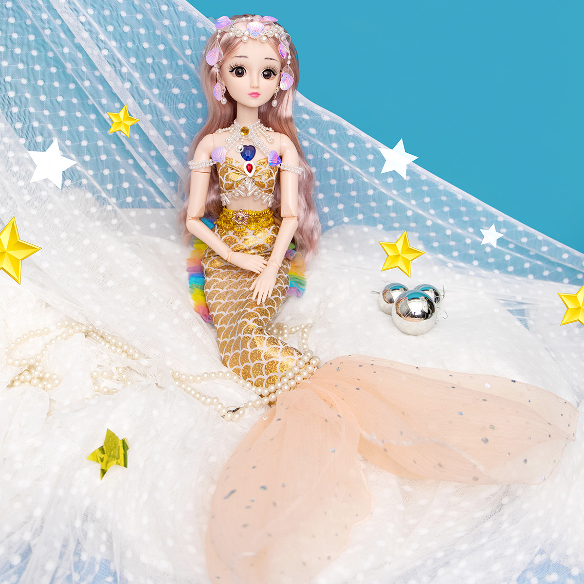 60厘米美人鱼玩具洋娃娃套装人鱼公主芭比怡熙女孩超大号生日礼物