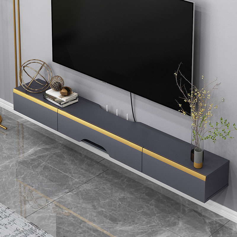 轻奢壁挂岩板纹电视柜超薄悬空挂壁式一字板置物架电视墙装饰吊柜