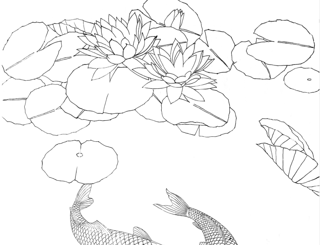 画家黄河工笔画鲤鱼锦鲤碧波锦鳞4尺竖幅打印稿国画