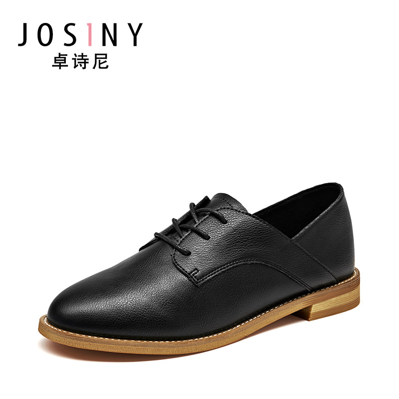 卓诗尼单鞋女2019春季新款韩版百搭粗跟ins英伦风小皮鞋女复古潮