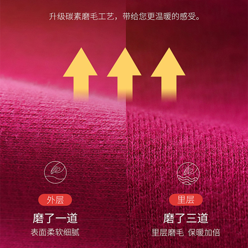 猫人保暖内衣男士棉质本命年棉毛衫加厚磨毛情侣秋衣秋裤套装女士 - 图1