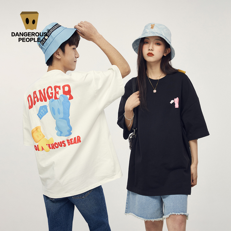 Dangerouspeople薛之谦dsp卡通小熊短袖T恤情侣宽松棉夏半袖上衣