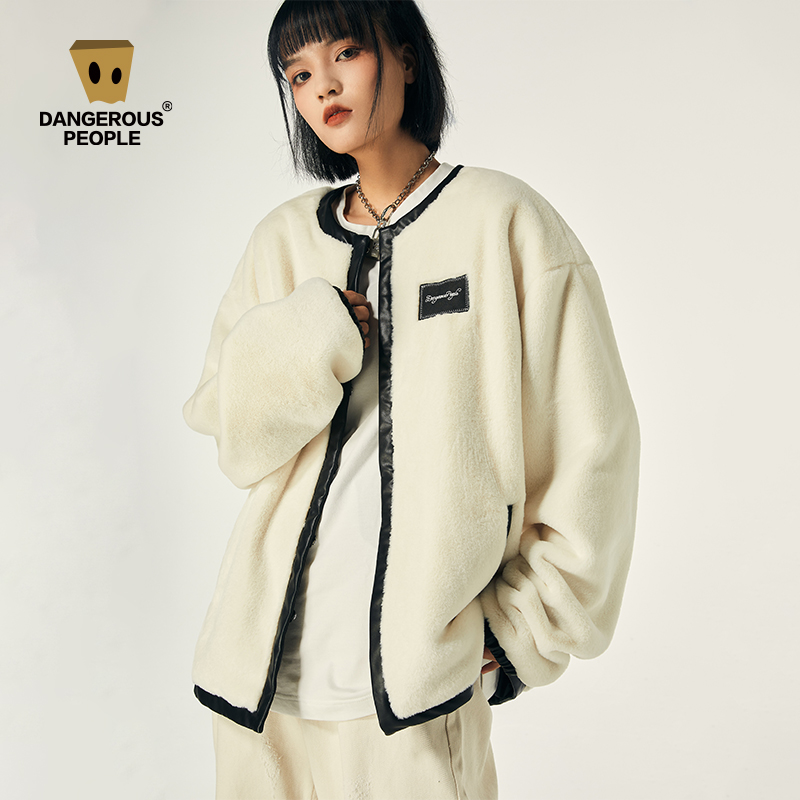 Dangerouspeople薛之谦dsp潮牌字母仿兔毛厚夹克男女秋冬毛绒外套