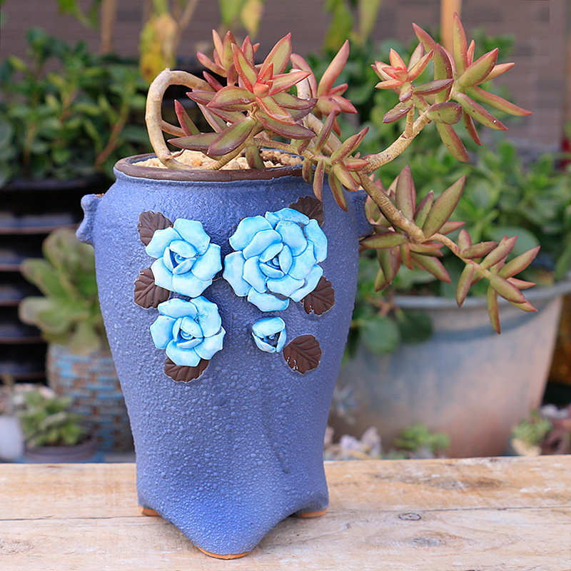 多肉花盆高直筒粗陶植物兰花月季陶瓷陶罐法师花盆