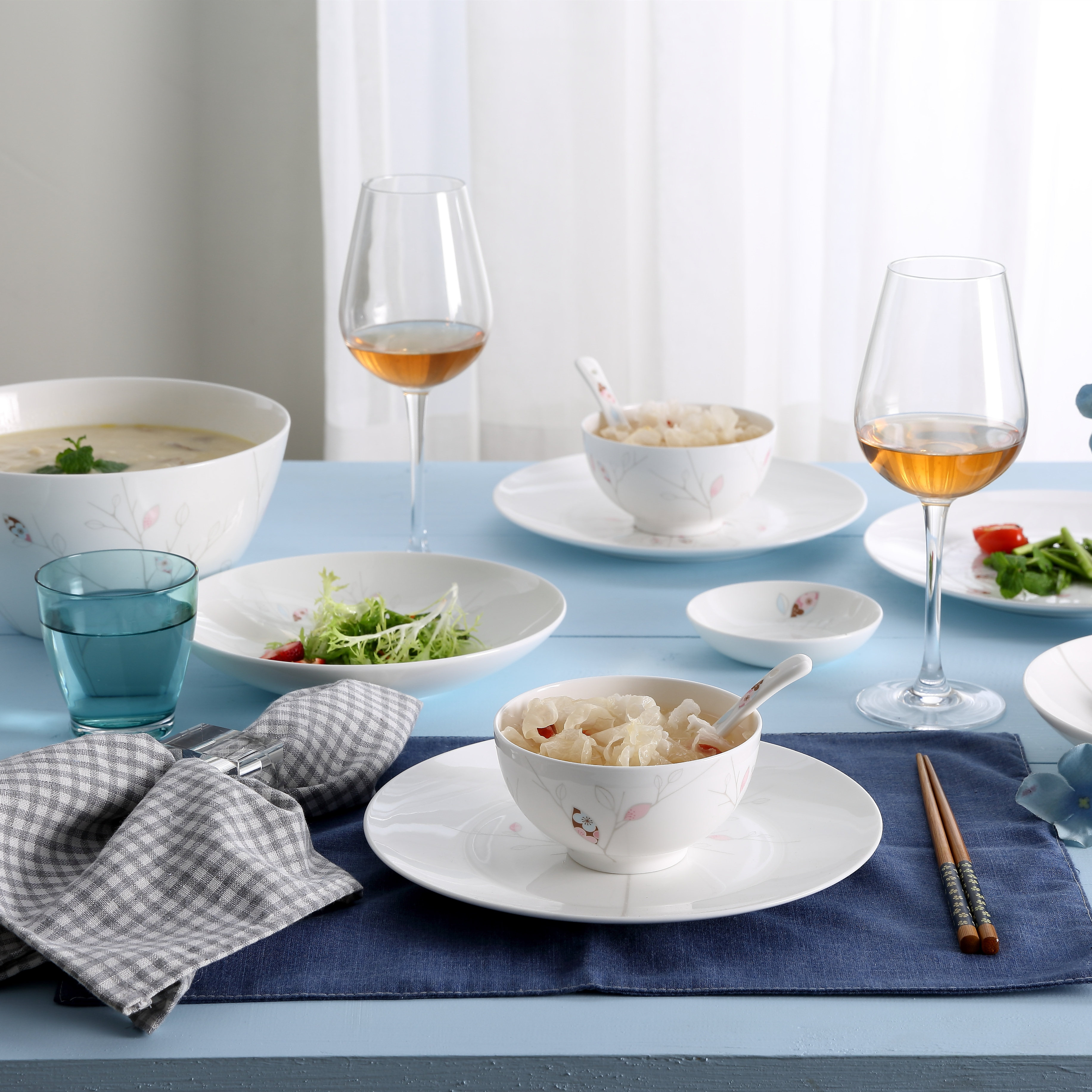 餐具松发陶瓷28头生命之树高端碗盘家用碗碟套装餐具瓷器套装