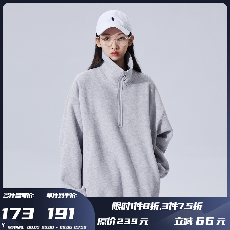 PSO Brand320克抓绒面料半开襟高领卫衣男女潮牌纯色上衣情侣装