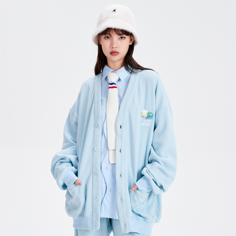 【CYNISMO线上商店】潮牌雾霾蓝刺绣LOGO华夫格开衫男女os百搭ins