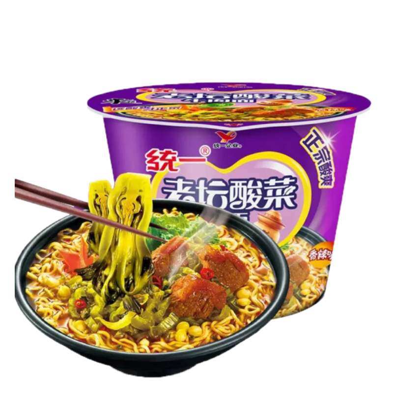 统一方便面一桶老坛酸菜牛肉面桶装整箱装藤红烧冲泡方便面