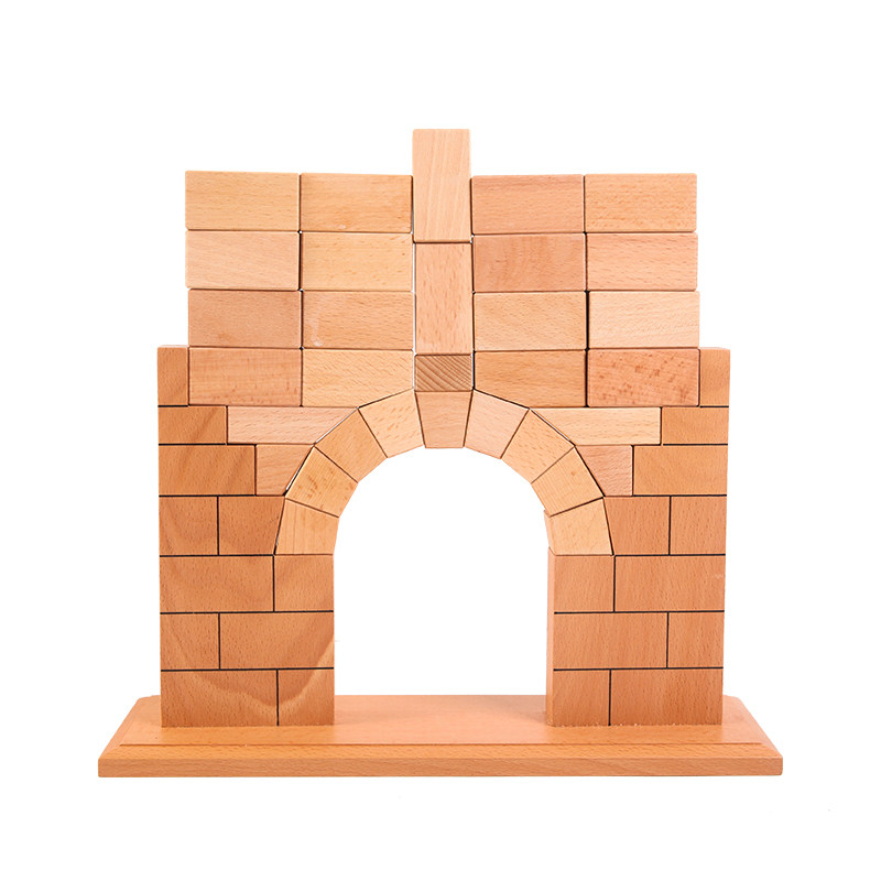 积木蒙氏感官教具罗马拱桥榉木原色构建平衡早教教具
