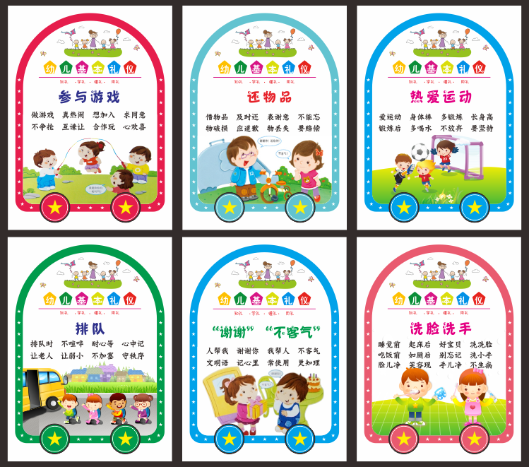 幼儿园可爱文明礼仪礼貌好习惯标语教室班级走廊布置装饰文化墙贴