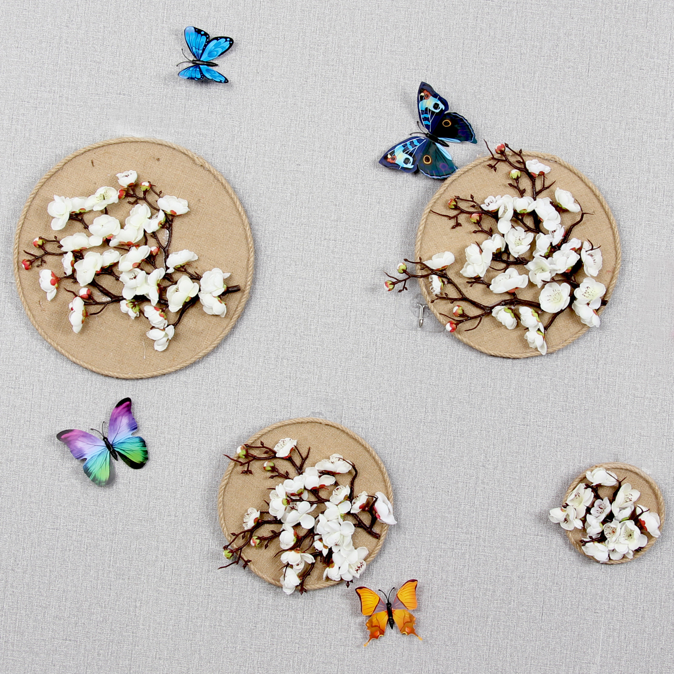 壁挂麻绳圆盘壁饰墙壁装饰树枝房间挂饰挂墙壁饰