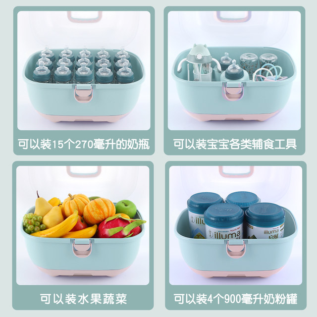 Yeya baby bottle storage box large dustproof baby tableware storage box with lid complementary food drain rack Yeya baby bottle storage box large dustproof baby tableware storage box with lid complementary food drain rack