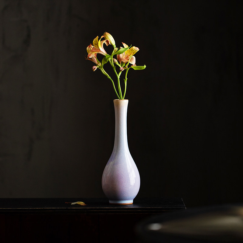 小姐日本进口萩烧日式紫云花瓶复古手工陶瓷花瓶