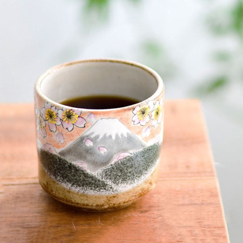 小姐日本进口福田良则富士山樱花日式陶瓷手绘茶杯