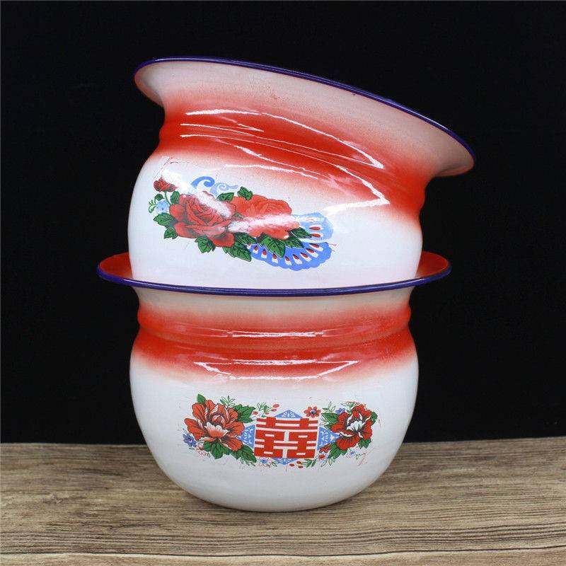 痰盂加厚矮款半高高脚婚庆传统搪瓷尿桶痰桶痰盂