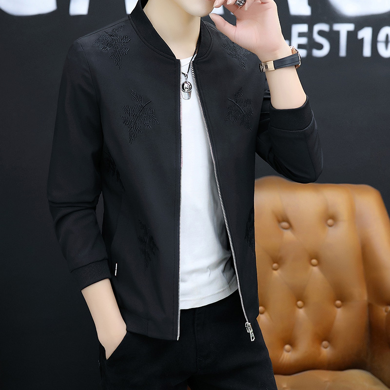 富贵鸟2021秋冬加绒男士外套韩版潮流棒球服夹克刺绣修身大码衣服