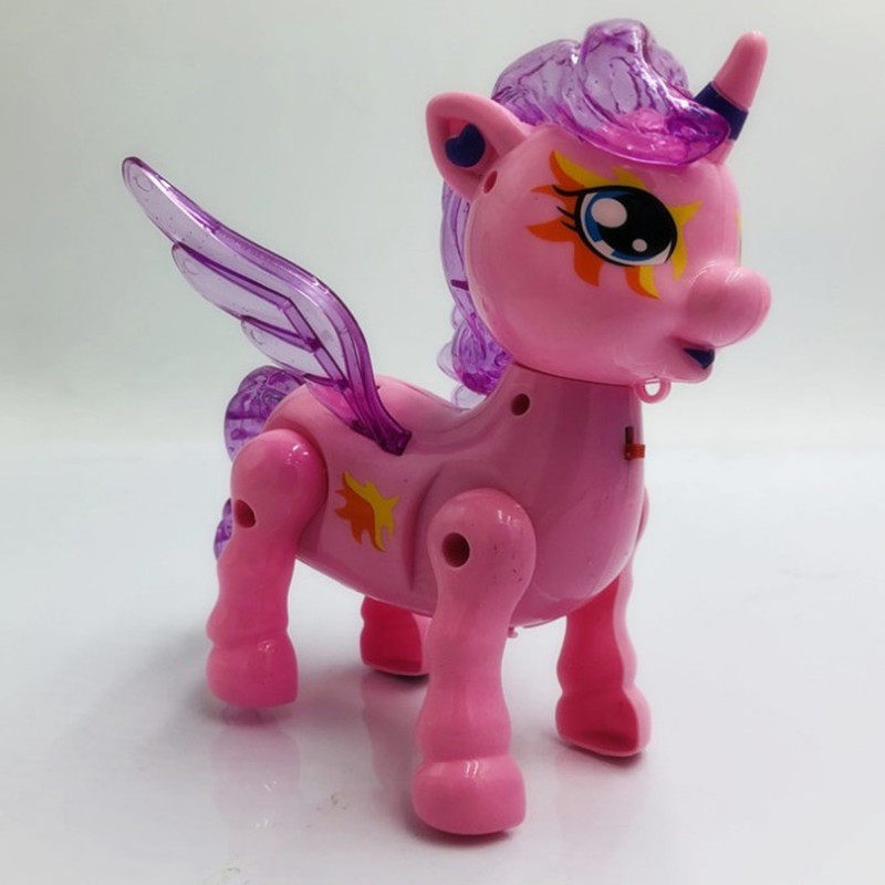 新款电动独角兽牵绳小马宝莉发光光带音乐飞马绕桩电动