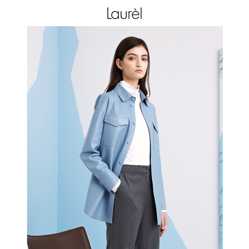 laurel早秋新款绵羊羊皮衬衫休闲皮衣外套lwl203x00800皮衣