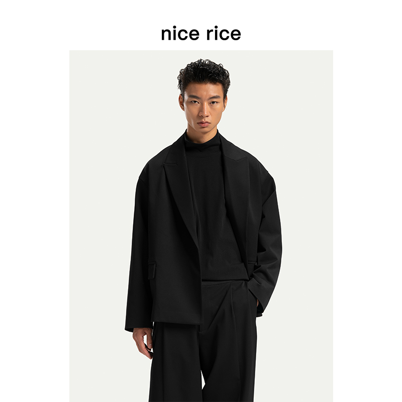 nice rice好饭 爽滑戗驳领无扣落肩宽松短西装[商场同款]NDQ19004