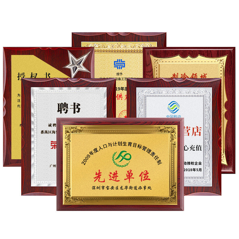 奖牌定制荣誉证书花框银牌砂金铜牌荣誉订做授权奖状