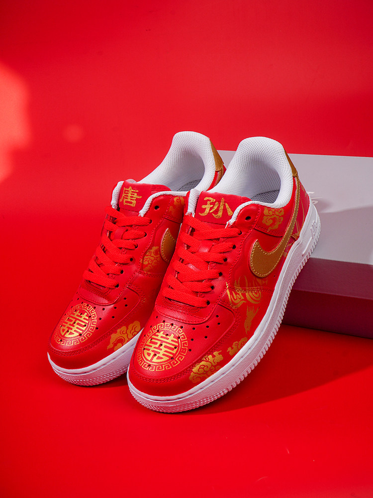 nikeaf1耐克男女女鞋空军一号婚鞋情侣手绘ow板鞋