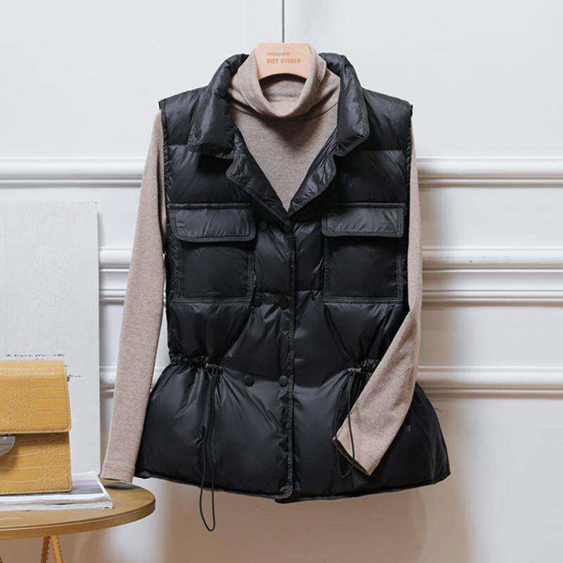 反季羽绒马甲女短款2020韩版时尚立领收腰轻薄背心坎肩马夹外套潮