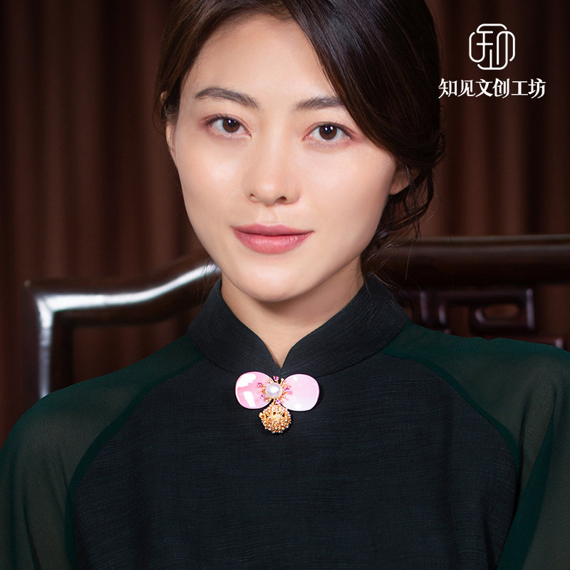 知见原创同心花胸针高档海螺贝中国风旗袍扣防胸针