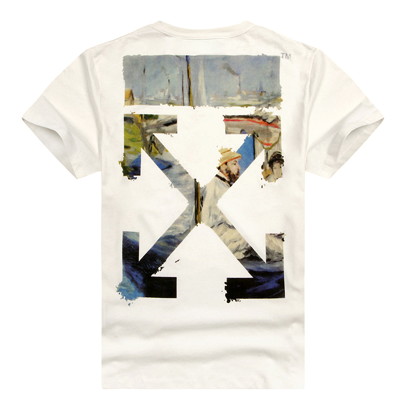 OFF WHITE春夏新款潮牌情侣莫奈油画短袖打底上衣男女纯棉圆领T恤