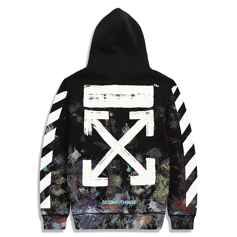 秋冬新款off white星空泼墨刷漆箭头连帽卫衣男女款帽衫外套潮牌