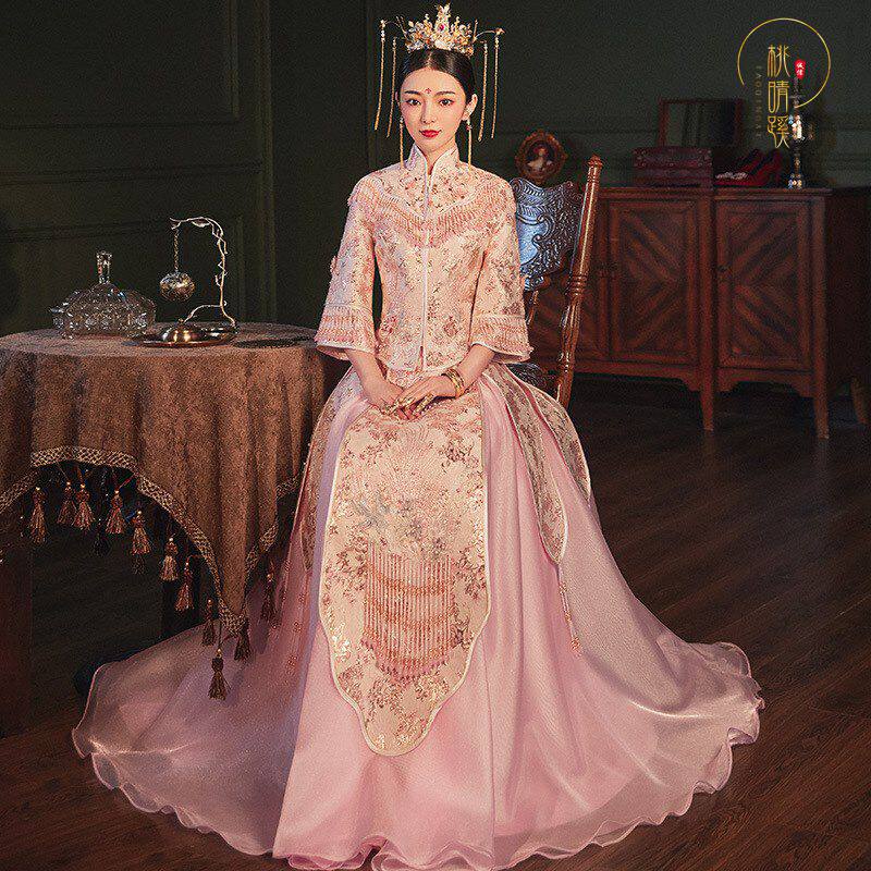 2021新款粉色秀禾新娘结婚中式婚纱礼服女秀禾服旗袍