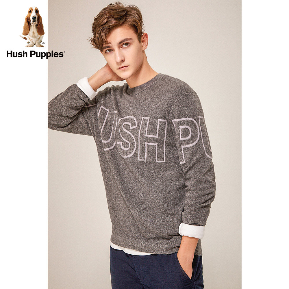 hushpuppies暇步士男装2020秋新羊毛混纺字母提花针织衫