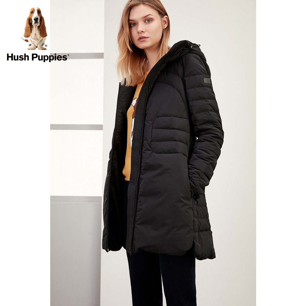 hushpuppies暇步士女装时尚中长修身连帽女士羽绒服羽绒服