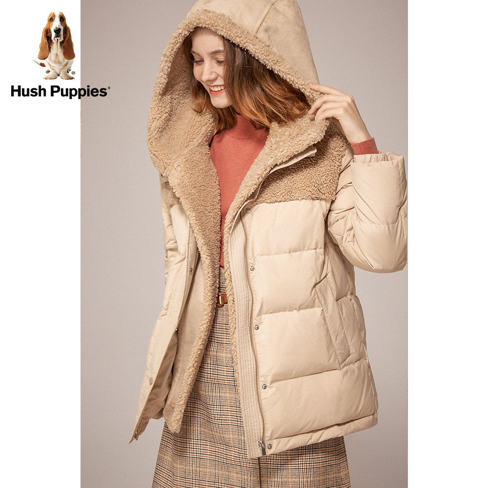 hushpuppies暇步士女装2020新冬季冬季保暖短款连帽羽绒服