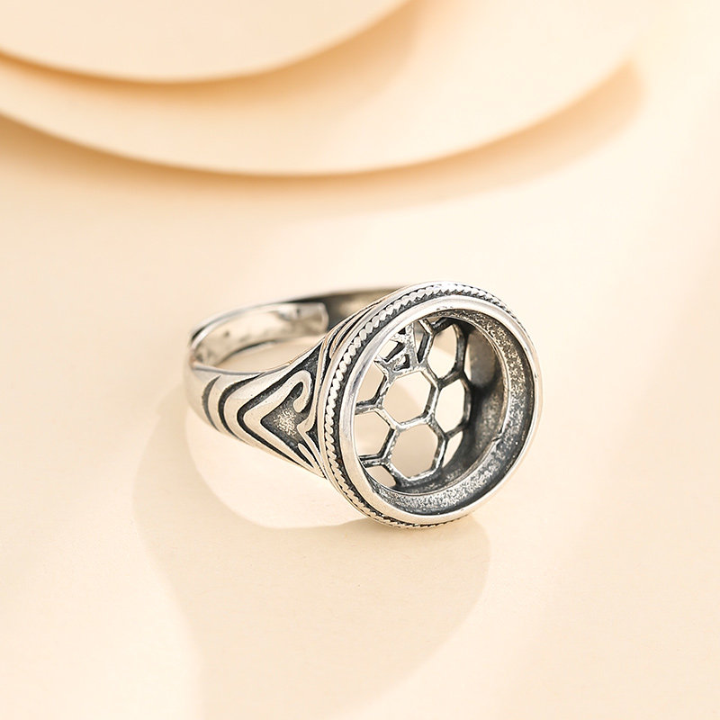 空托纯银戒指镶嵌绿松松石戒托蜡戒开口复古戒指