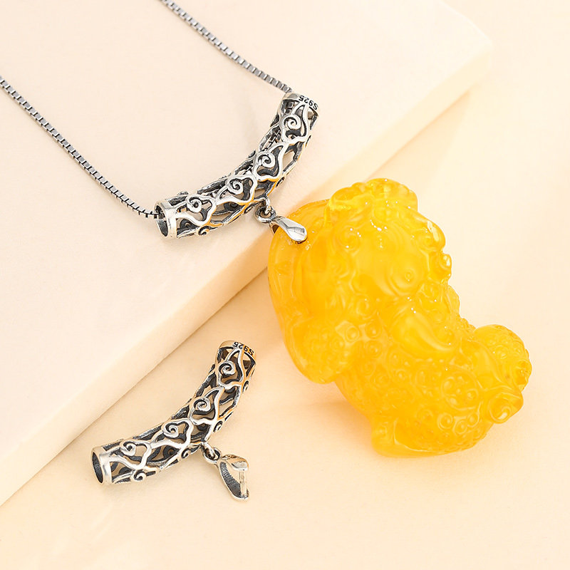 吊坠扣头纯银弯管夹扣祥云镂空夹银diy翡翠扣