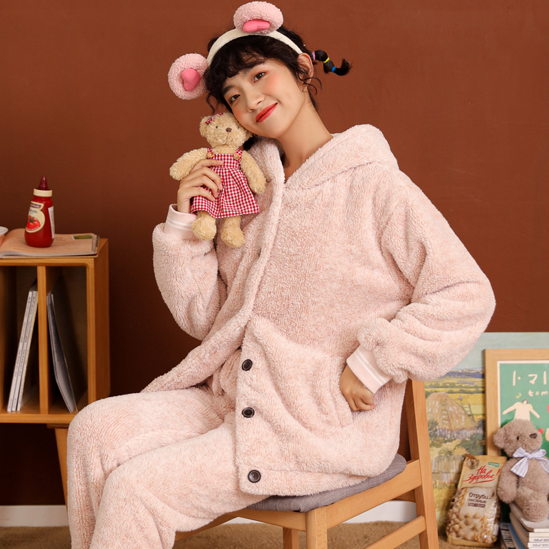 兔子睡衣冬季珊瑚瑚绒毛茸茸可爱甜美学生法兰绒睡衣