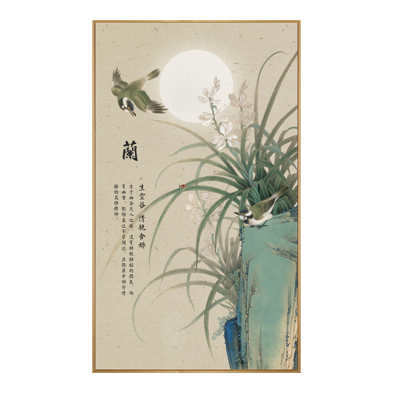 国画兰花装饰画客厅三联中式茶室书房墙面装饰现代装饰画