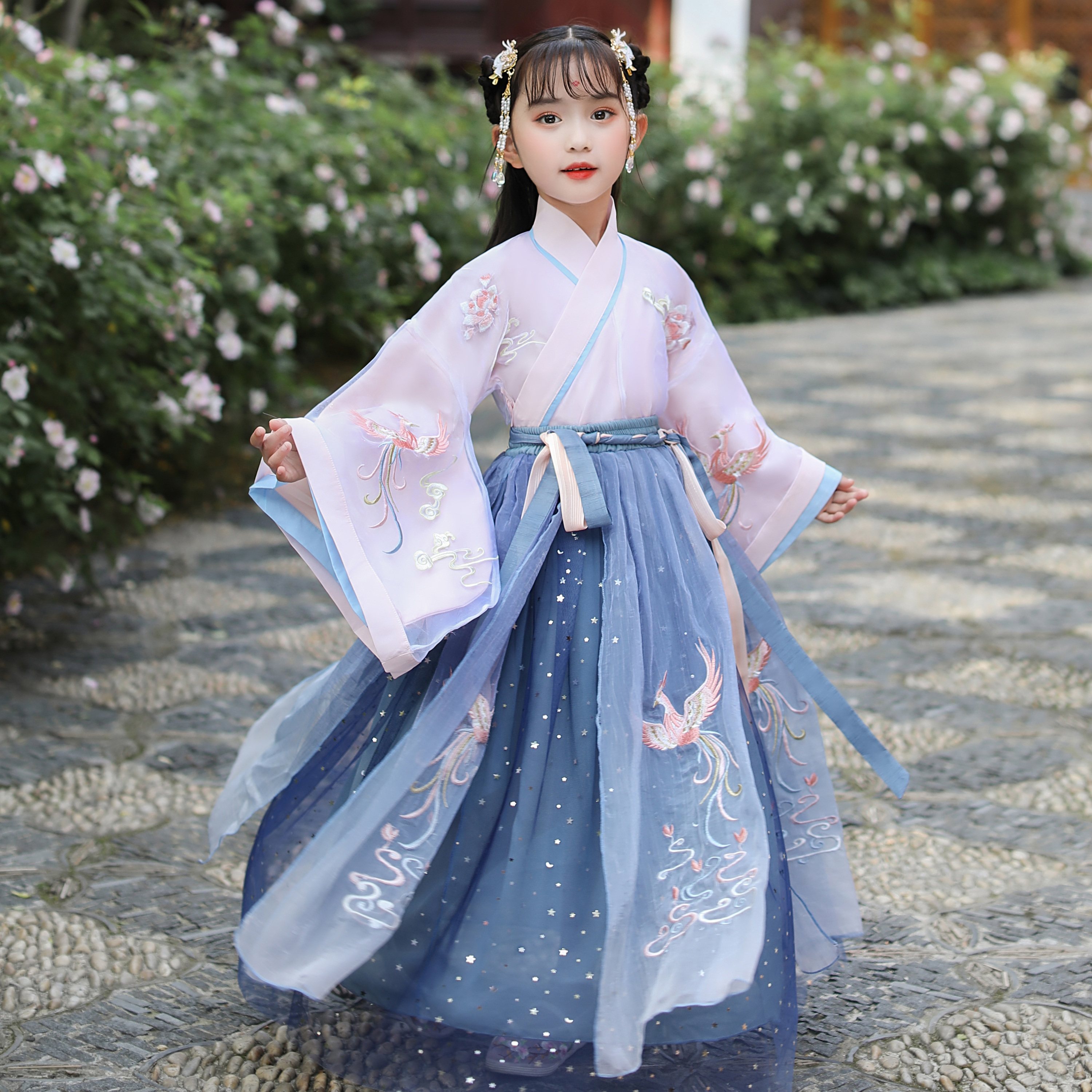 汉服女童儿童中国国风古装超仙飘逸襦裙抖音唐装